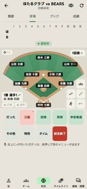プロの記録の画面