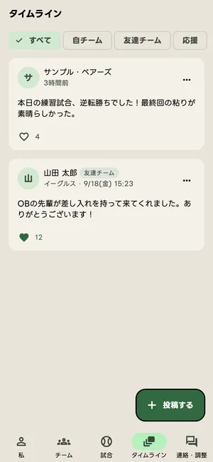 タイムラインのタブ